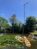 TALL RUSTY METAL TRIPLE BEE SPRAY GARDEN STAKE
