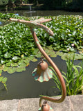 COPPER EFFECT METAL DRAGONFLY BELL FLOWER STAKE GARDEN SUPPORT / DECORATION