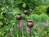 SET OF 3 TALL RUSTY LARGE METAL POPPY STAKES GARDEN PLANT SUPPORTS ORNAMENT