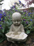 STONE GARDEN SMALL ZEN MONK WITH LEAF BIRD FEEDER DISH