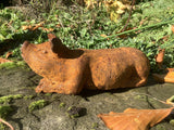 METAL RUSTY CAST IRON LYING PIGLET / PIG STATUE GARDEN ORNAMENT