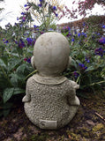 STONE GARDEN SMALL ZEN MONK WITH LEAF BIRD FEEDER DISH