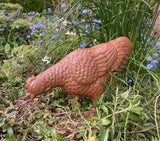 PAIR OF SMALL PAINTED CAST IRON HENS METAL CHICKEN GARDEN ORNAMENTS