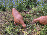 PAIR OF SMALL PAINTED CAST IRON HENS METAL CHICKEN GARDEN ORNAMENTS