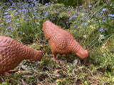 PAIR OF SMALL PAINTED CAST IRON HENS METAL CHICKEN GARDEN ORNAMENTS