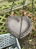 CAST IRON GARDEN HANGING METAL HEART BIRD FEEDER