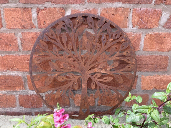 RUSTY METAL TREE GARDEN WALL ART PLAQUE