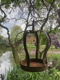 RUSTY METAL HANGING CROWN STYLE BIRD FEEDER GARDEN ORNAMENT