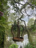 RUSTY METAL HANGING CROWN STYLE BIRD FEEDER GARDEN ORNAMENT