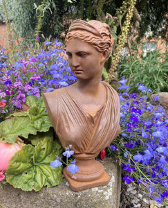 METAL RUSTY CAST IRON ATHENA BUST LADY STATUE HEAD GARDEN ORNAMENT