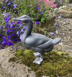 SMALL METAL CAST IRON DUCK - LEAD EFFECT FINISH - BIRD STATUE GARDEN ORNAMENT