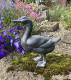 SMALL METAL CAST IRON DUCK - LEAD EFFECT FINISH - BIRD STATUE GARDEN ORNAMENT