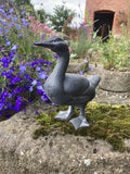 SMALL METAL CAST IRON DUCK - LEAD EFFECT FINISH - BIRD STATUE GARDEN ORNAMENT