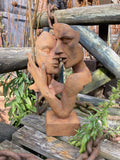 METAL RUSTY CAST IRON ‘LOVERS’ BUST MODERN ART COUPLE STATUE GARDEN ORNAMENT