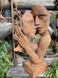 METAL RUSTY CAST IRON ‘LOVERS’ BUST MODERN ART COUPLE STATUE GARDEN ORNAMENT