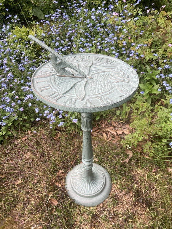 CAST IRON DRAGONFLY LOTUS FLOWER SUNDIAL GARDEN ORNAMENT GIFT