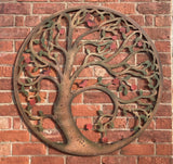 LARGE COLOURED METAL BIRDS IN TREE OF LIFE WALL ART PLAQUE