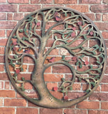 LARGE COLOURED METAL BIRDS IN TREE OF LIFE WALL ART PLAQUE