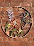 COLOURED METAL BUTTERFLY FLORAL WALL ART PLAQUE