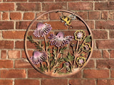 COLOURED METAL BEE & VIOLA FLORAL WALL PLAQUE