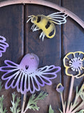 COLOURED METAL BEE & VIOLA FLORAL WALL PLAQUE