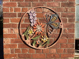 COLOURED METAL BUTTERFLY FLORAL WALL ART PLAQUE