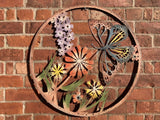 COLOURED METAL BUTTERFLY FLORAL WALL ART PLAQUE