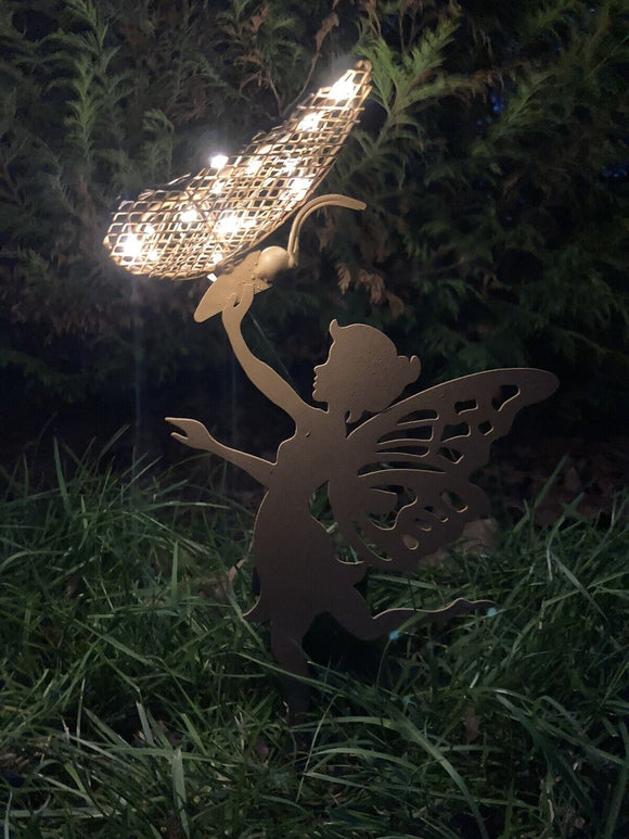 SMALL METAL SOLAR LIGHT FAIRY GARDEN STAKE