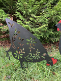 PAIR OF BLACK PAINTED METAL CHICKEN SILHOUETTE GARDEN STAKES