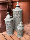 SET OF 3 MOROCCAN STYLE BLUE HANGING LANTERNS