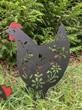 PAIR OF BLACK PAINTED METAL CHICKEN SILHOUETTE GARDEN STAKES