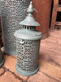 SET OF 3 MOROCCAN STYLE BLUE HANGING LANTERNS