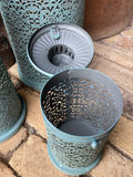 SET OF 3 MOROCCAN STYLE BLUE HANGING LANTERNS