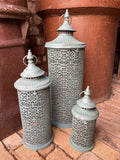 SET OF 3 MOROCCAN STYLE BLUE HANGING LANTERNS