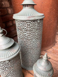 SET OF 3 MOROCCAN STYLE BLUE HANGING LANTERNS