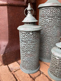 SET OF 3 MOROCCAN STYLE BLUE HANGING LANTERNS