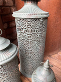 SET OF 3 MOROCCAN STYLE BLUE HANGING LANTERNS