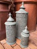 SET OF 3 MOROCCAN STYLE BLUE HANGING LANTERNS