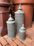 SET OF 3 MOROCCAN STYLE BLUE HANGING LANTERNS