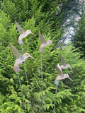 RUSTY METAL HUMMINGBIRDS GARDEN BIRD SPRAY STAKE ORNAMENT