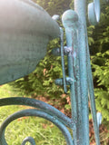 LARGE BLUE METAL TRIPLE BIRD FEEDER / BATH GARDEN ORNAMENT