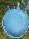 LARGE BLUE METAL TRIPLE BIRD FEEDER / BATH GARDEN ORNAMENT