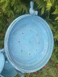LARGE BLUE METAL TRIPLE BIRD FEEDER / BATH GARDEN ORNAMENT