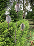 RUSTY METAL GARDEN THISTLE / TEASEL FLOWER SPRAY STAKE ORNAMENT