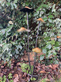 COLOURED METAL TOADSTOOL CLUSTER STAKE MUSHROOM GARDEN ORNAMENT