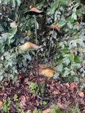 COLOURED METAL TOADSTOOL CLUSTER STAKE MUSHROOM GARDEN ORNAMENT