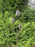 RUSTY METAL GARDEN THISTLE / TEASEL FLOWER SPRAY STAKE ORNAMENT