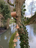 METAL HANGING COPPER EFFECT WATERING CAN BELL CHAIN GARDEN ORNAMENT DECOR