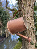 METAL HANGING COPPER EFFECT WATERING CAN BELL CHAIN GARDEN ORNAMENT DECOR