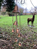 METAL HANGING COPPER EFFECT WATERING CAN BELL CHAIN GARDEN ORNAMENT DECOR